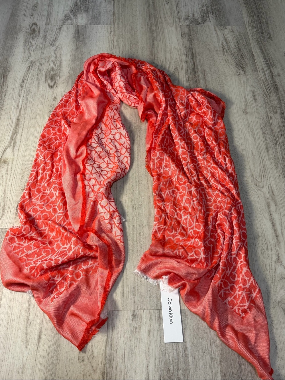 Calvin Klein Coral Logo-Print Lightweight Scarf